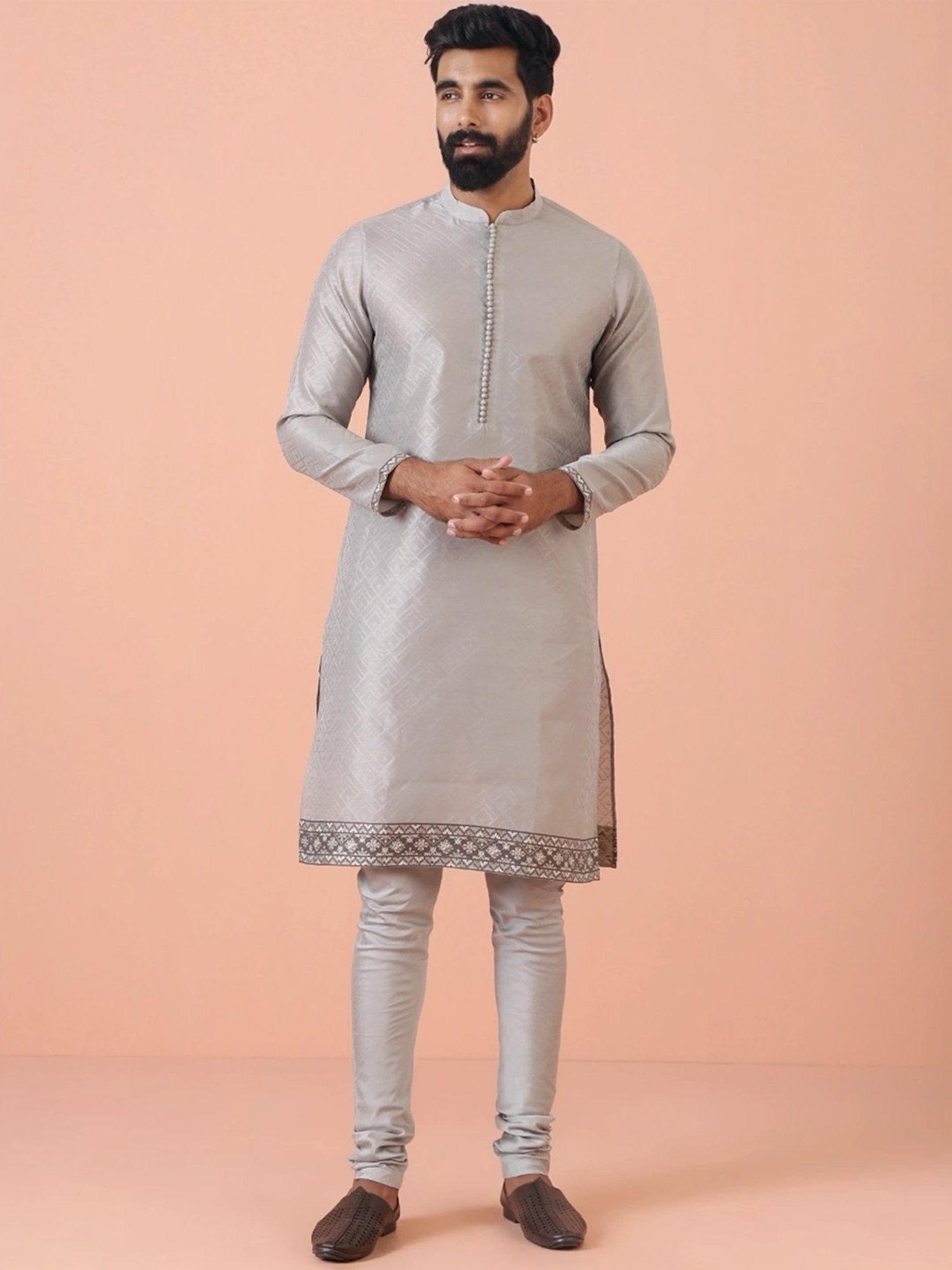 Kisah Grey Regular Fit Embroidered Kurta Bottom Set