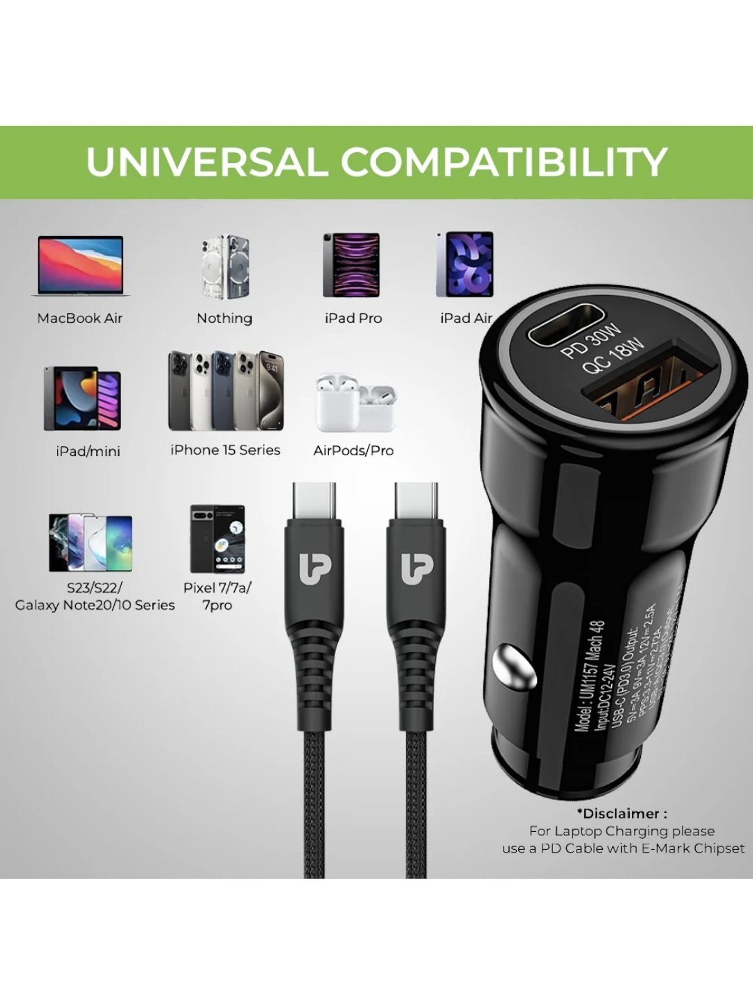 UltraProlink Mach 48 PD,PPS Car Charger 48W with 1m Cable (Black)
