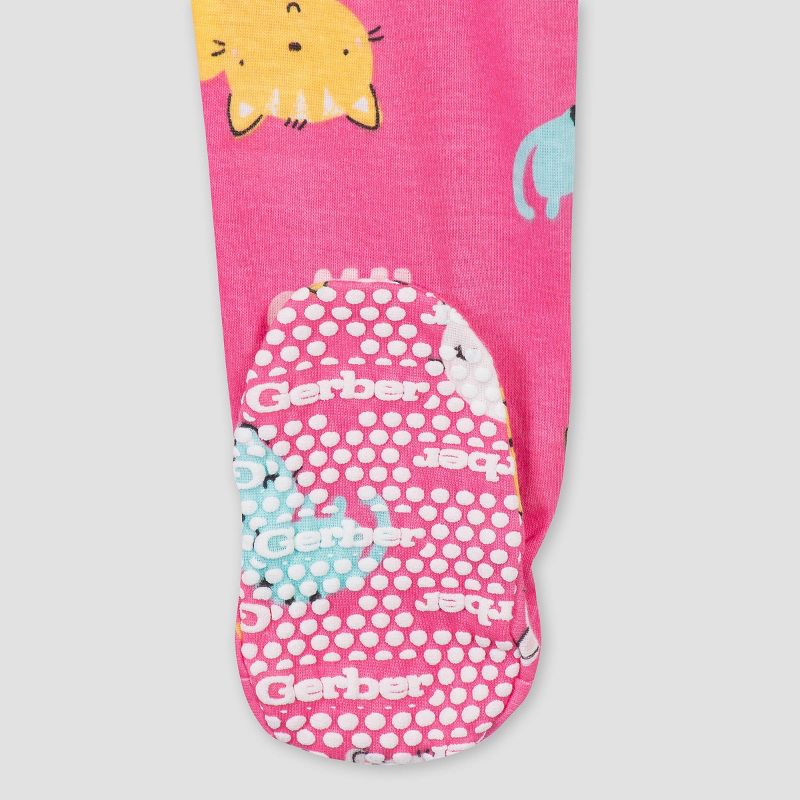 Gerber Baby Girls' 2pk Cat Snug Fit Footed Pajama - Beige/Pink 6M