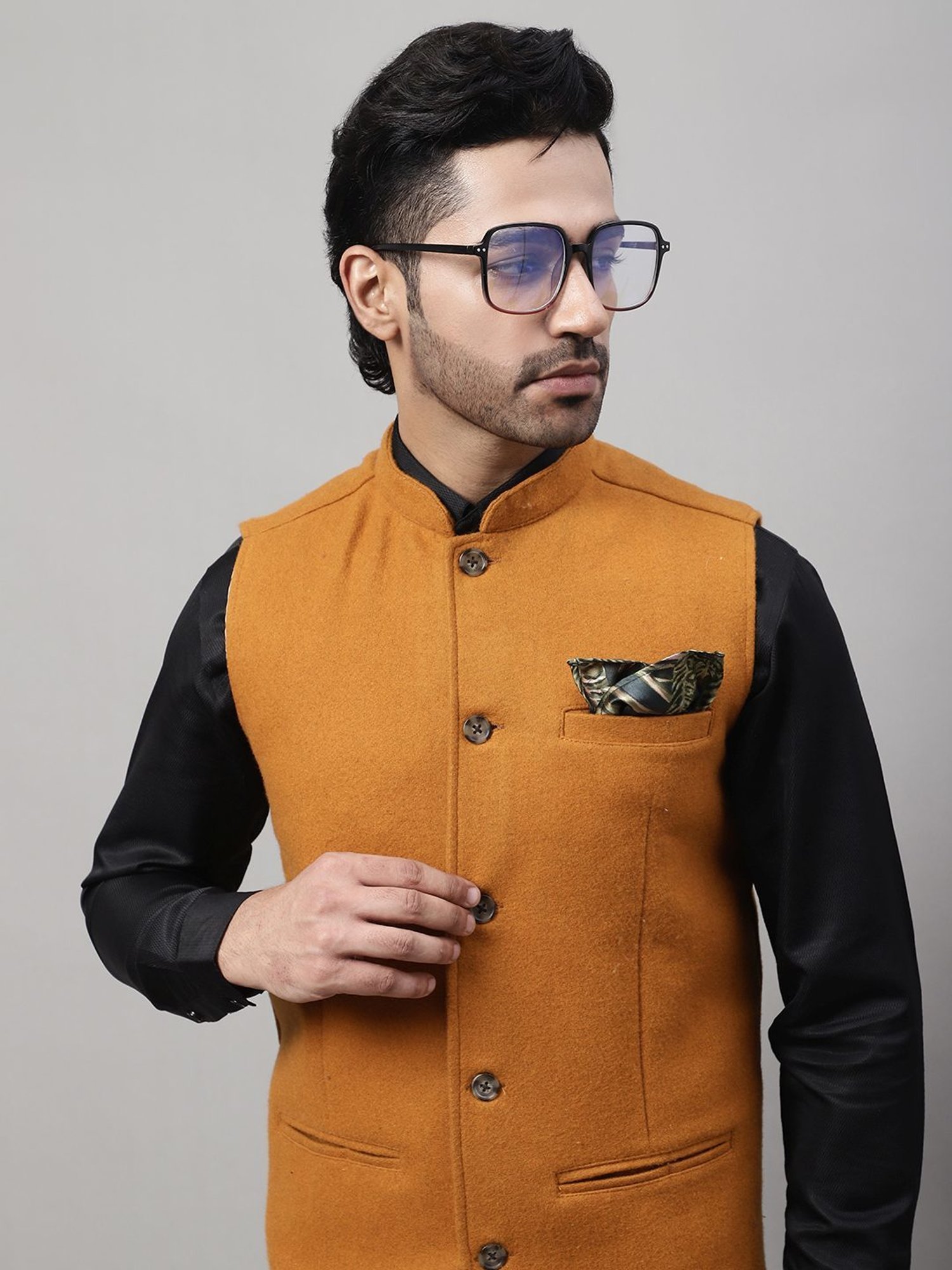 Even Orange Regular Fit Nehru Jacket
