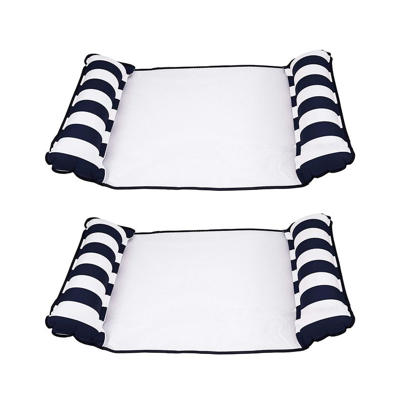 Aqua Leisure AQL12674S1Z 4 in 1 Inflatable Monterey Hammock Beach Pool Float Chair Lounger, Navy Striped (2 Pack)