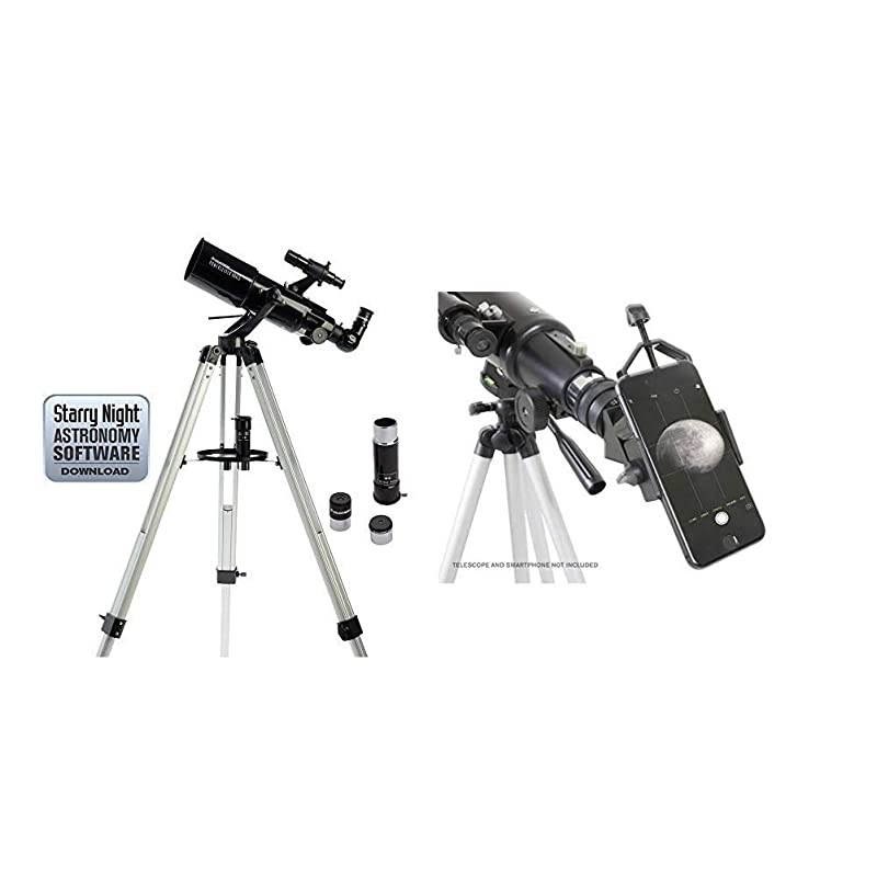 21087 PowerSeeker 80AZS Telescope (Black) with Basic Smartphone Adapter 1.25", Black