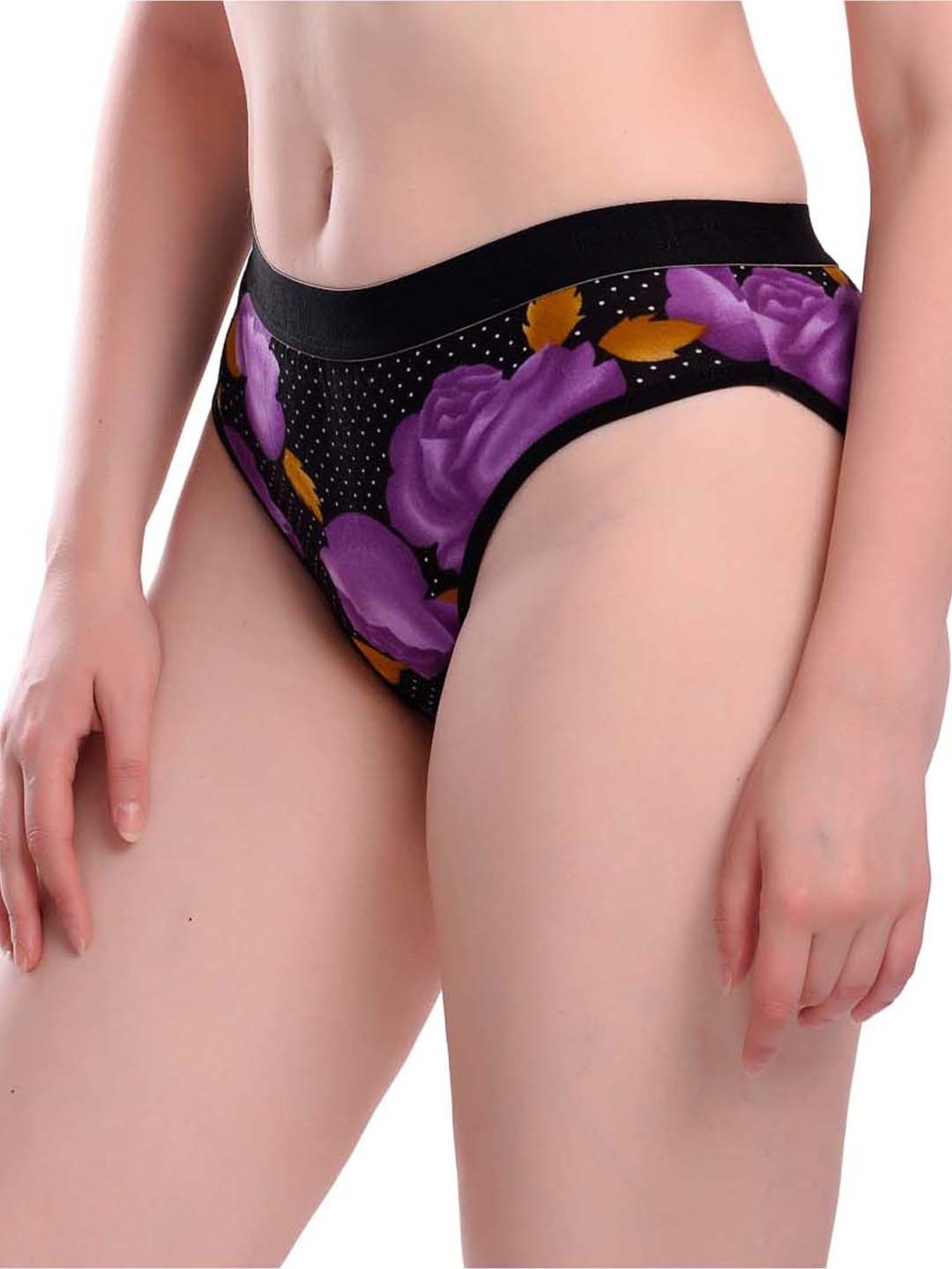 AROUSY Black & Purple Cotton Printed Hipster Panty