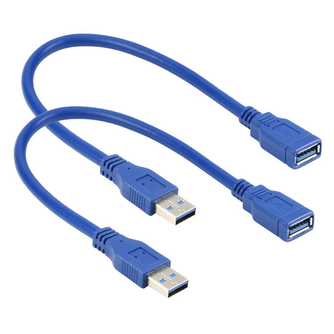 RIITOP Short USB 3.0 Extension Cable Type A Male to Female 1 Ft Feet in Blue (2Pack) Super Speed 5Gpbs