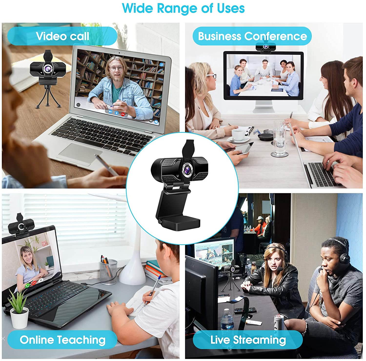 CUUWE Webcam with Microphone,1080P HD Webcam USB 2.0 Computer Cameras with Privacy Shutter & Webcam, Plug and Play,Webcam for Laptop, Desktop, Live Streaming, Conference, Online Classes, Video Chat