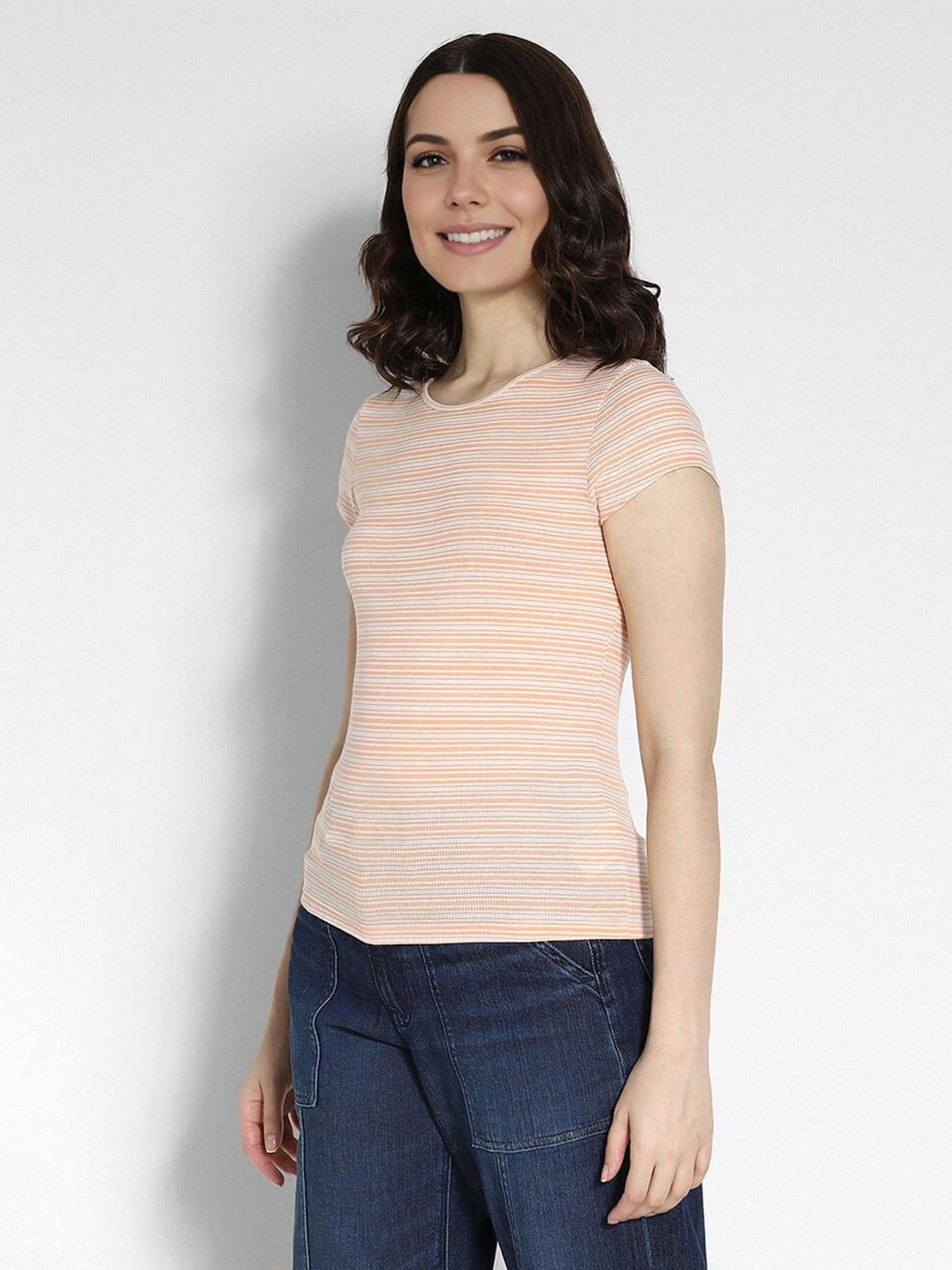 American Eagle Outfitters Orange Striped T-Shirt
