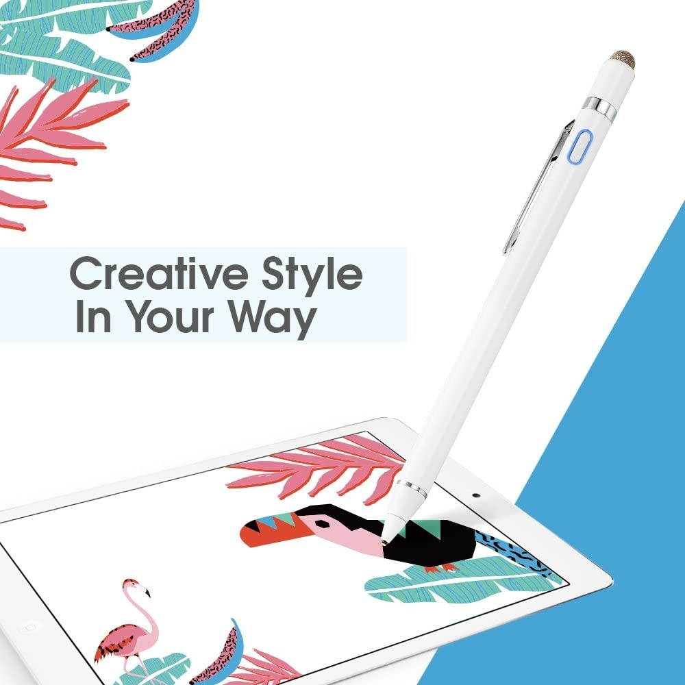 Active Stylus Capacitive Digital Pen with 1.5mm Ultra Fine Tip Stylus for iPad, Drawing Stylus Pen Compatible for Apple Pencil/Samsung Pen on Touch Screens, White