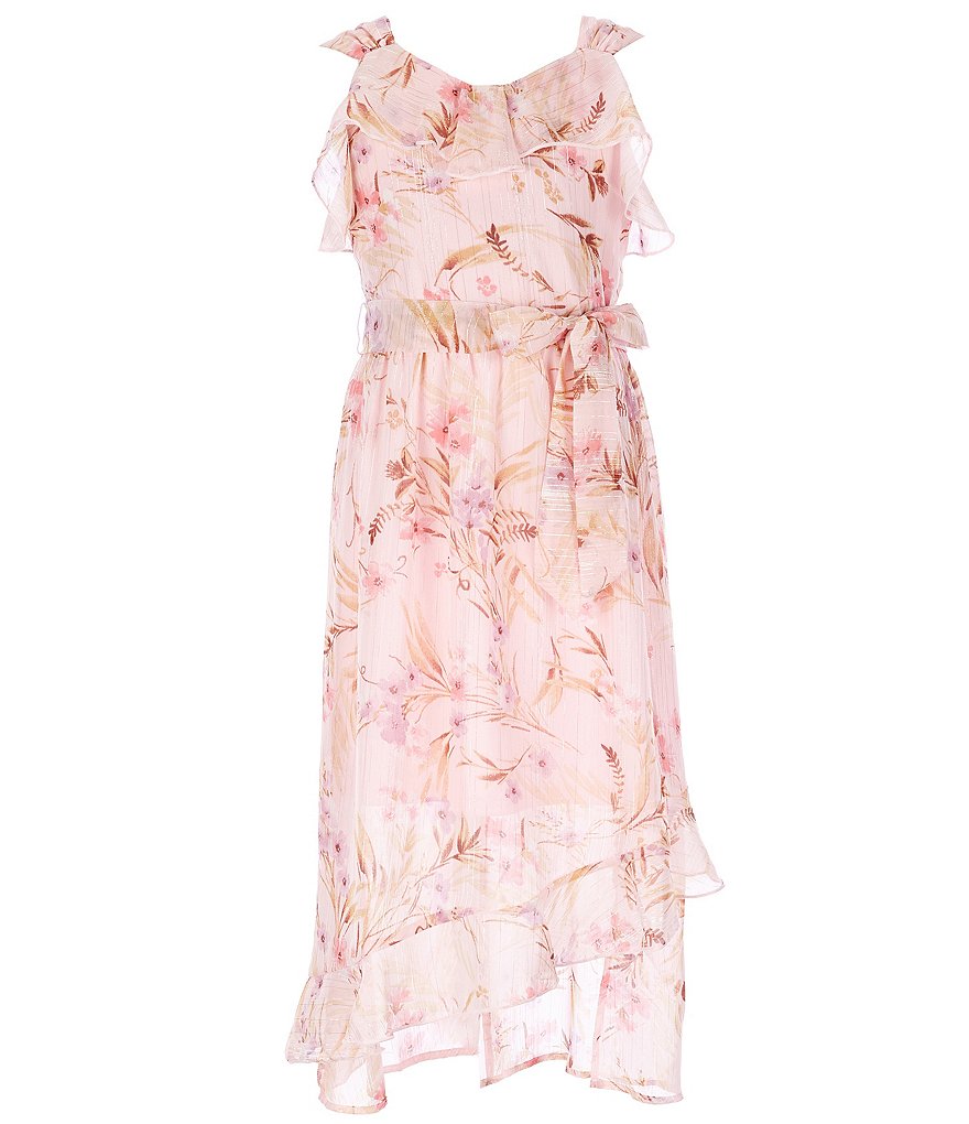 Zunie Big Girls 7-16 Floral Ruffle Asymmetrical-Hem Maxi Dress