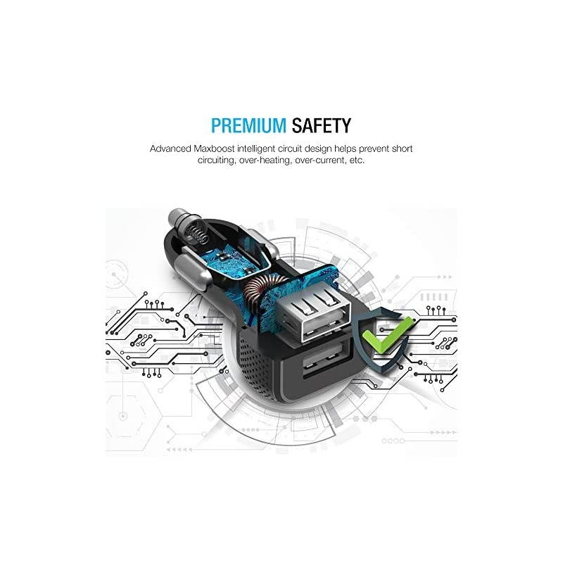 Car Charger with SmartUSB Port 48A24W Black Charger Adapter for iPhone 12 11 Pro MaxXS MaxXRXSX87PlusGalaxy S20 UltraS10S10+S10eNoteLGiPad ProAir 2MiniHuawei MotoPixel