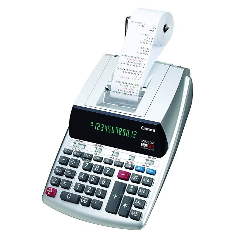 Office Products 2202C001  MP25DV-3 Desktop Printing Calculator with Currency Conversion, Clock & Calendar,BLACK/WHITE/SILVER