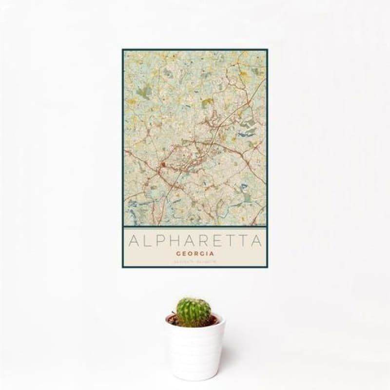 Alpharetta - Georgia Map Print in Woodblock