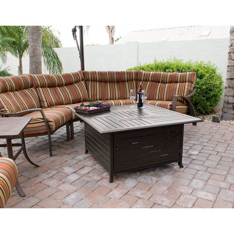Square Slatted Aluminum Fire Pit - Espresso Brown - AZ Patio Heaters