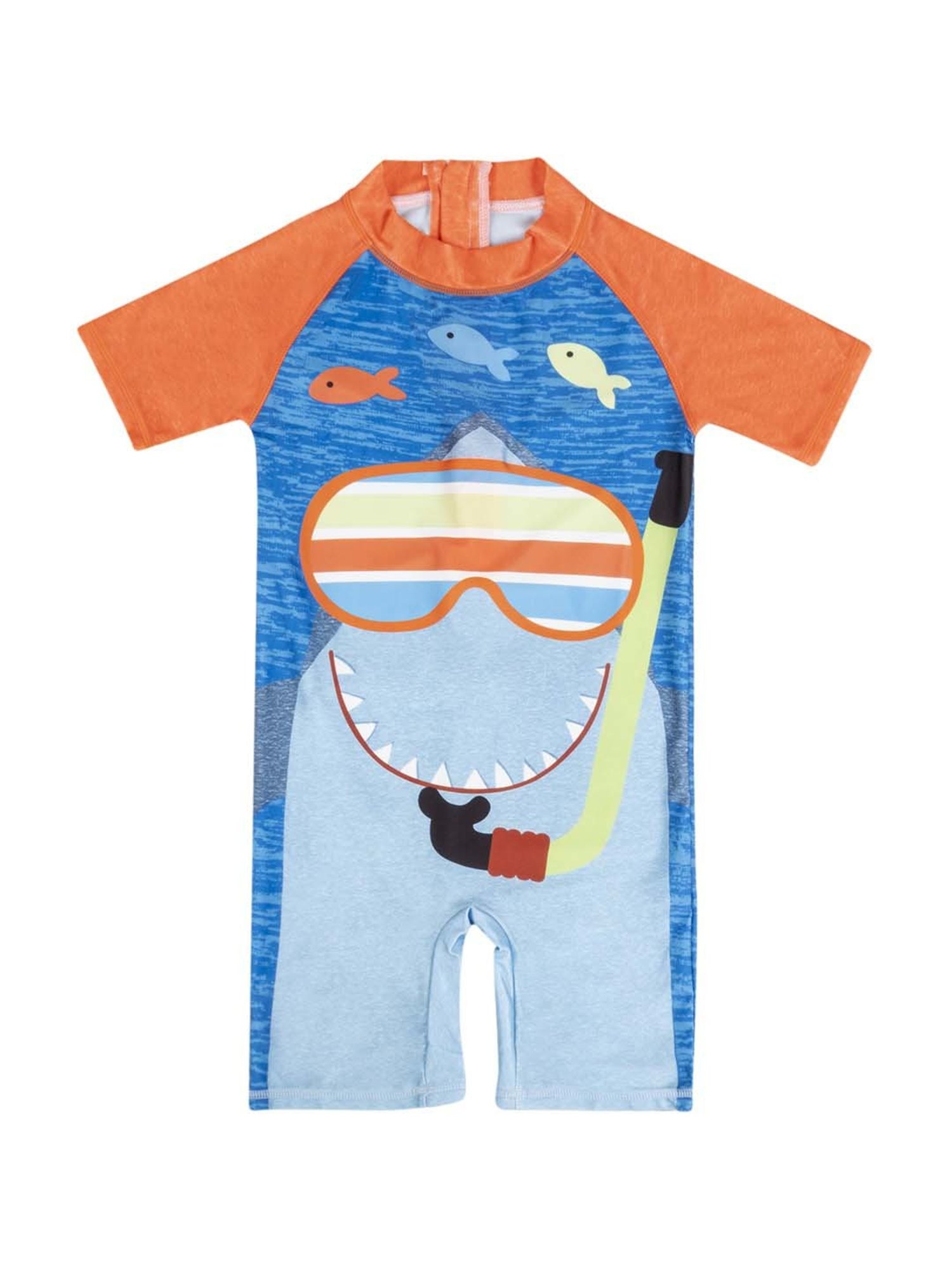 Baby Moo Kids Blue & Orange Printed Swimming Costume