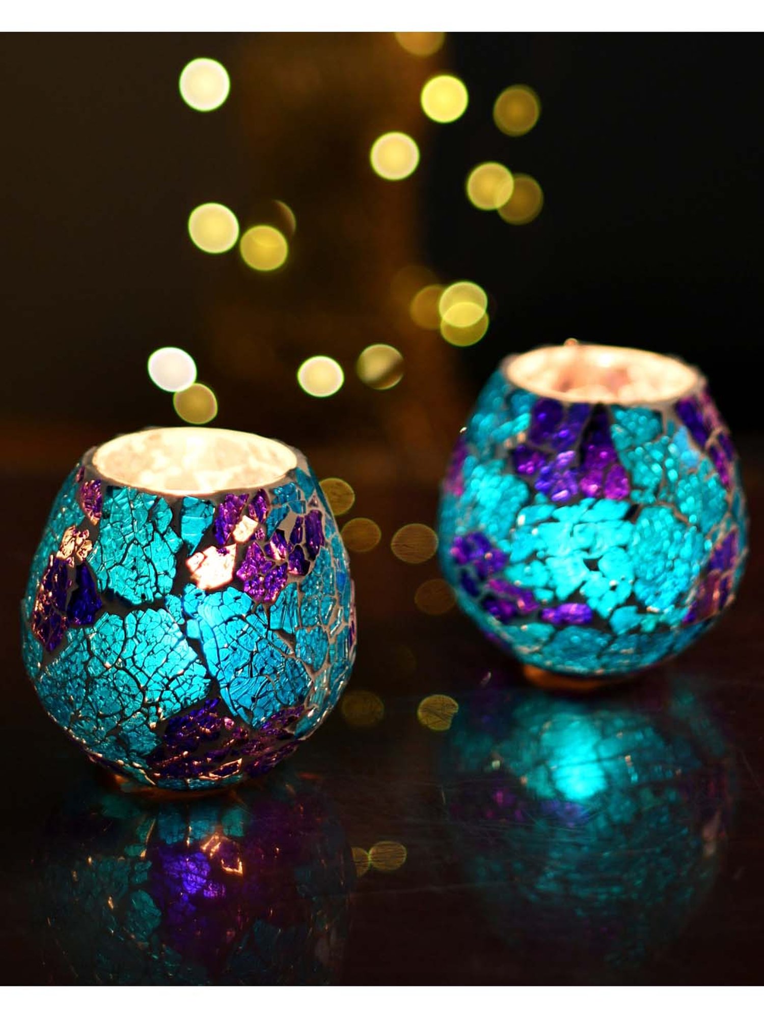 Homesake 'Easter' Turquoise Glass Candle Holder - Set of 2