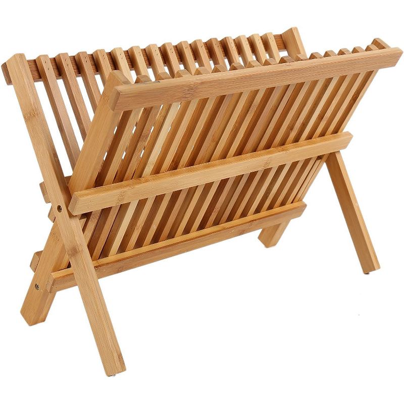 Juvale 2 Tier Bamboo Drying Dish Rack for Kitchen, Collapsible and Compact (13 x 18 x 9.8 in)