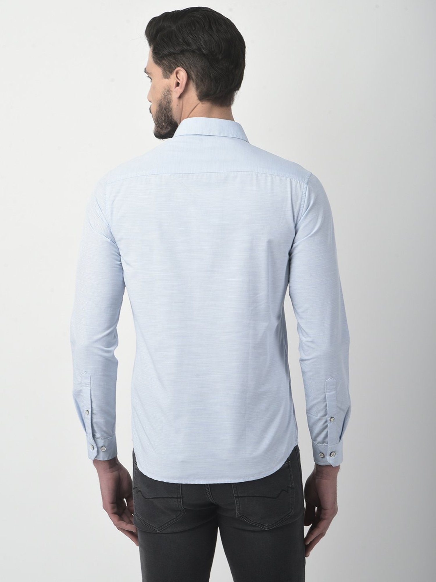 NUMERO UNO Light Blue Slim Fit Striped Shirt