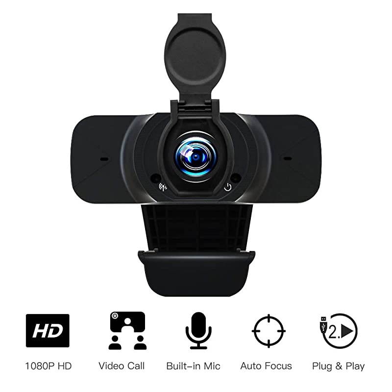 Webcam with Microphone 1080P Full HD USB PC Webcam with Detachable Privacy Cover Streaming Computer Web Camera for Video Calling Recording Conferencing