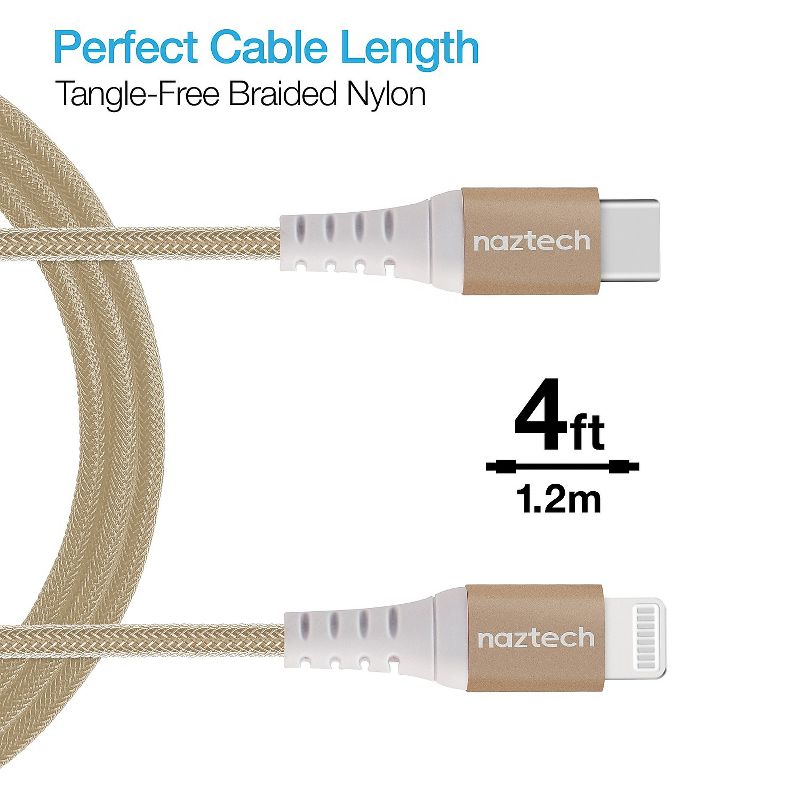 Naztech 4 ft. Braided Fast Charge MFi Lightning to USB-C Cable, Gold HPL14115