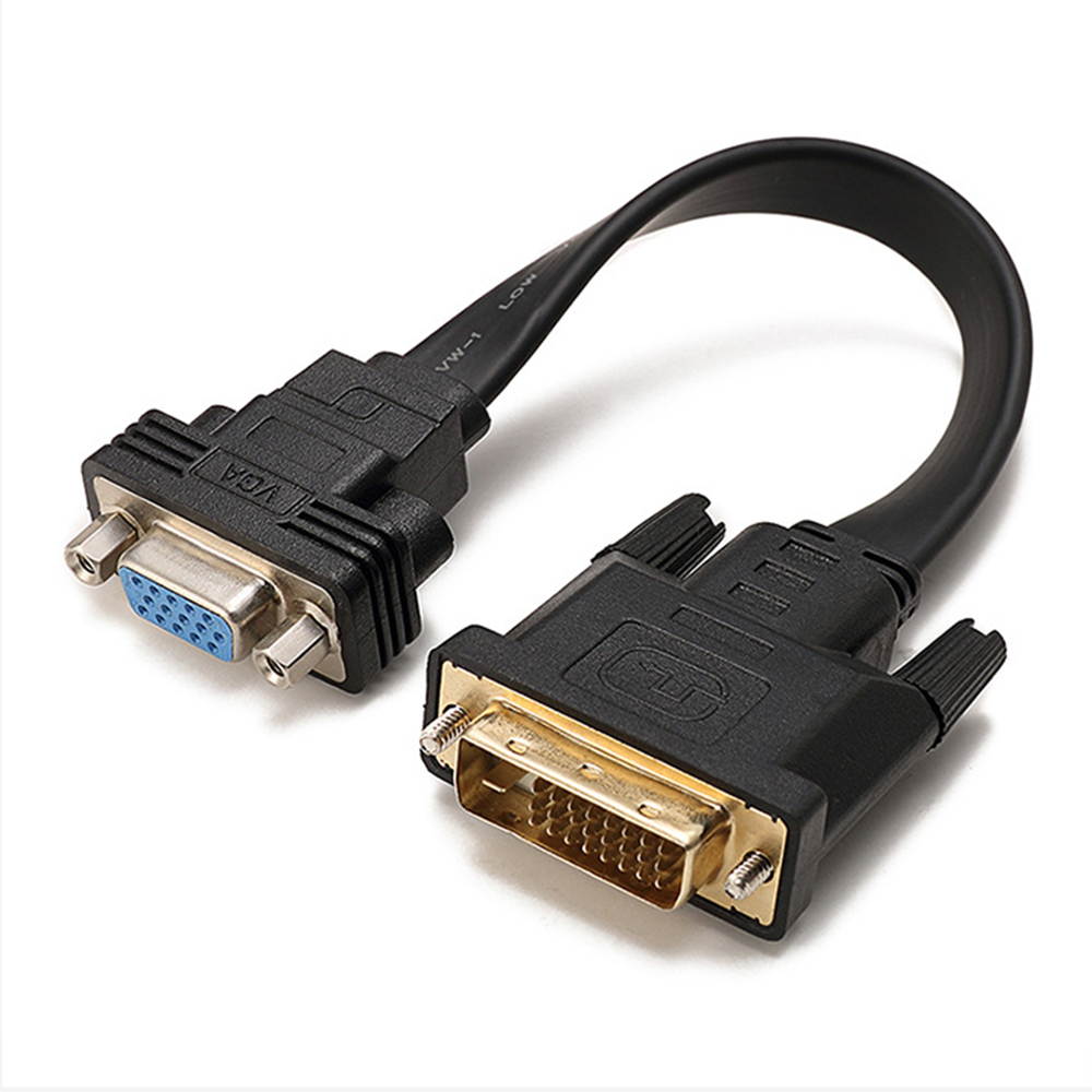 Active DVI-D Dual Link 24+1 Male to VGA Female Video with Flat Cable Adapter Converter Black