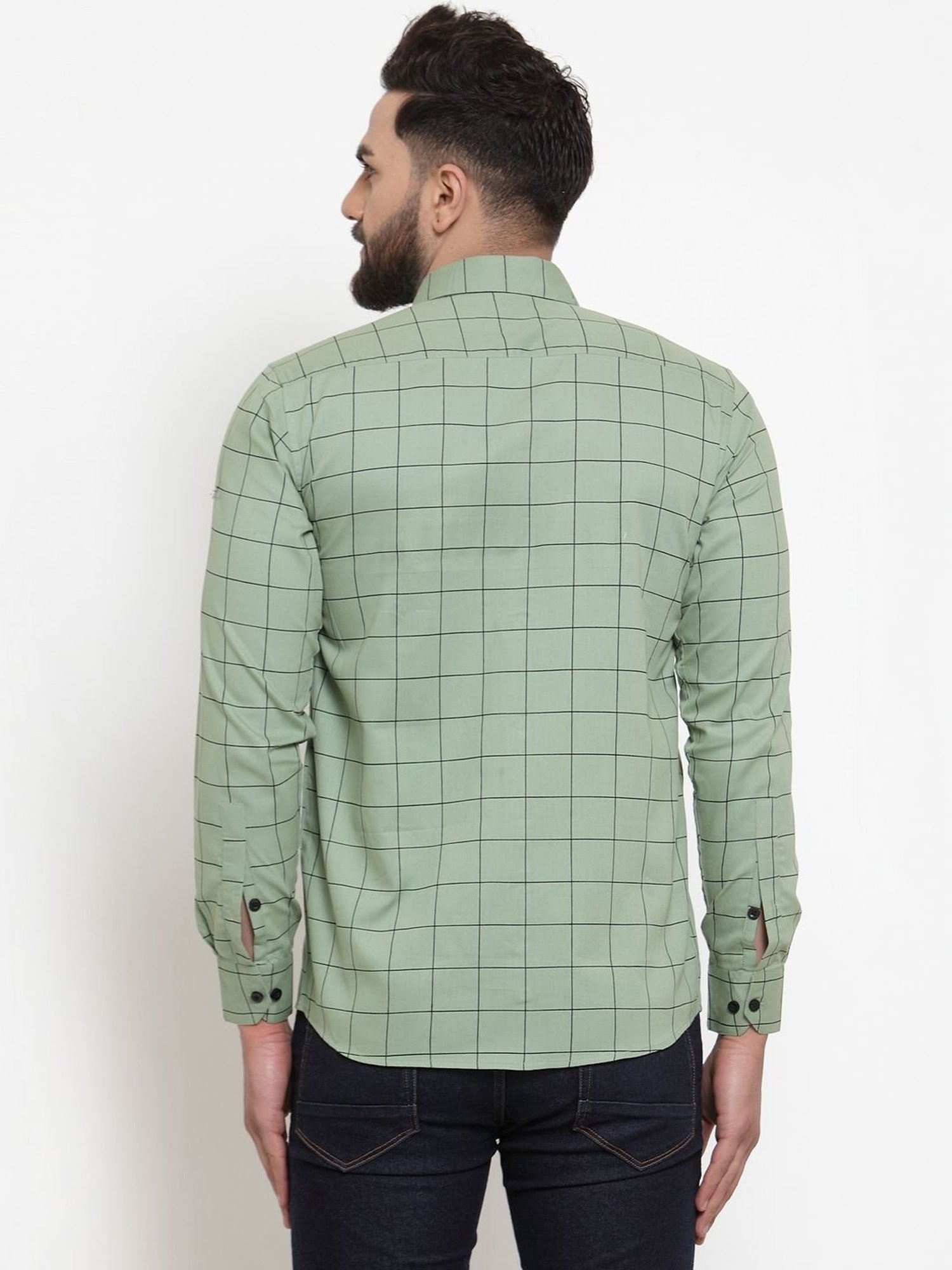 Jainish Pista Green Regular Fit Checks Shirt