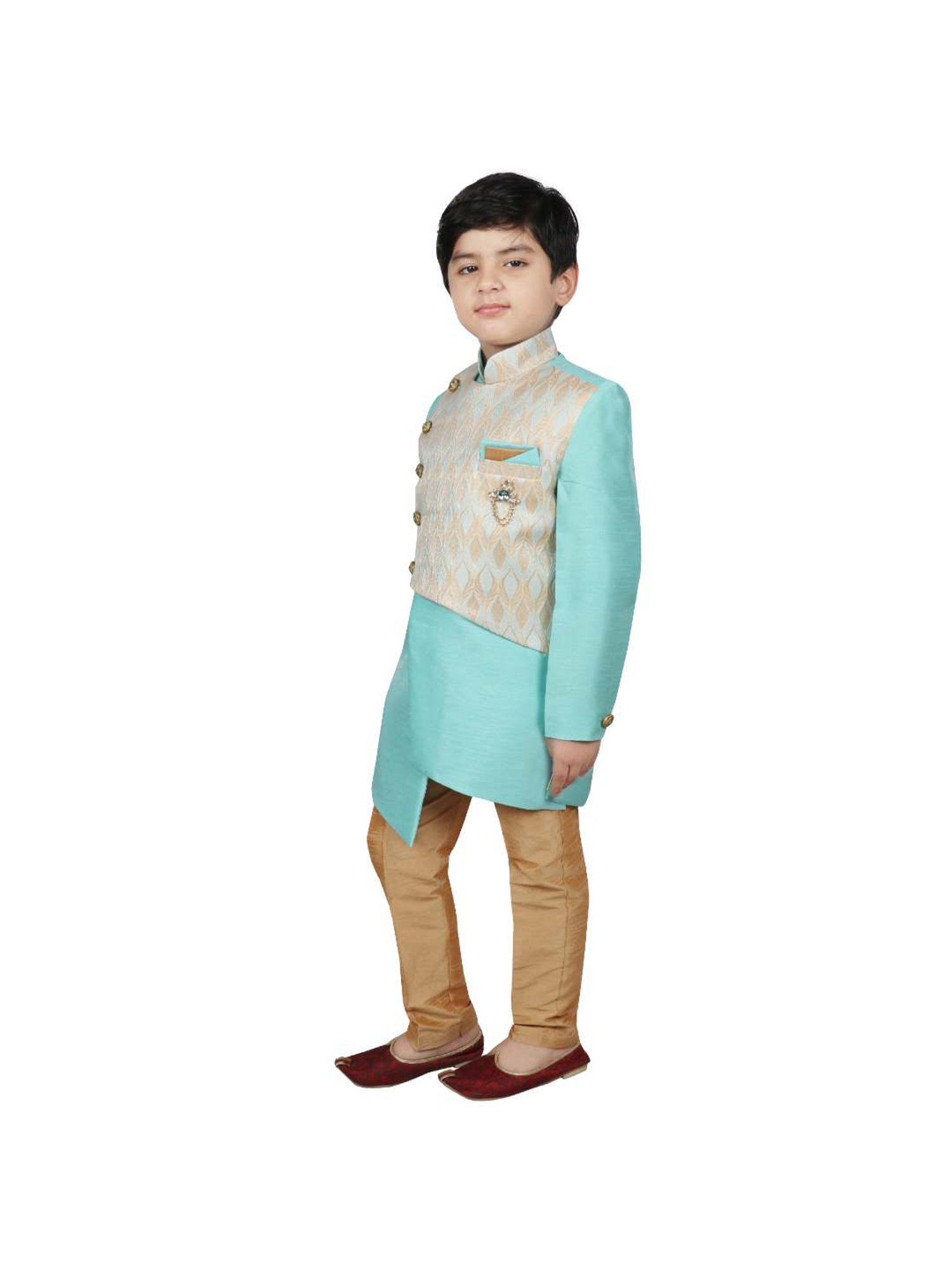 SG Yuvraj Kids Blue & Brown Printed Sherwani with Pyjama