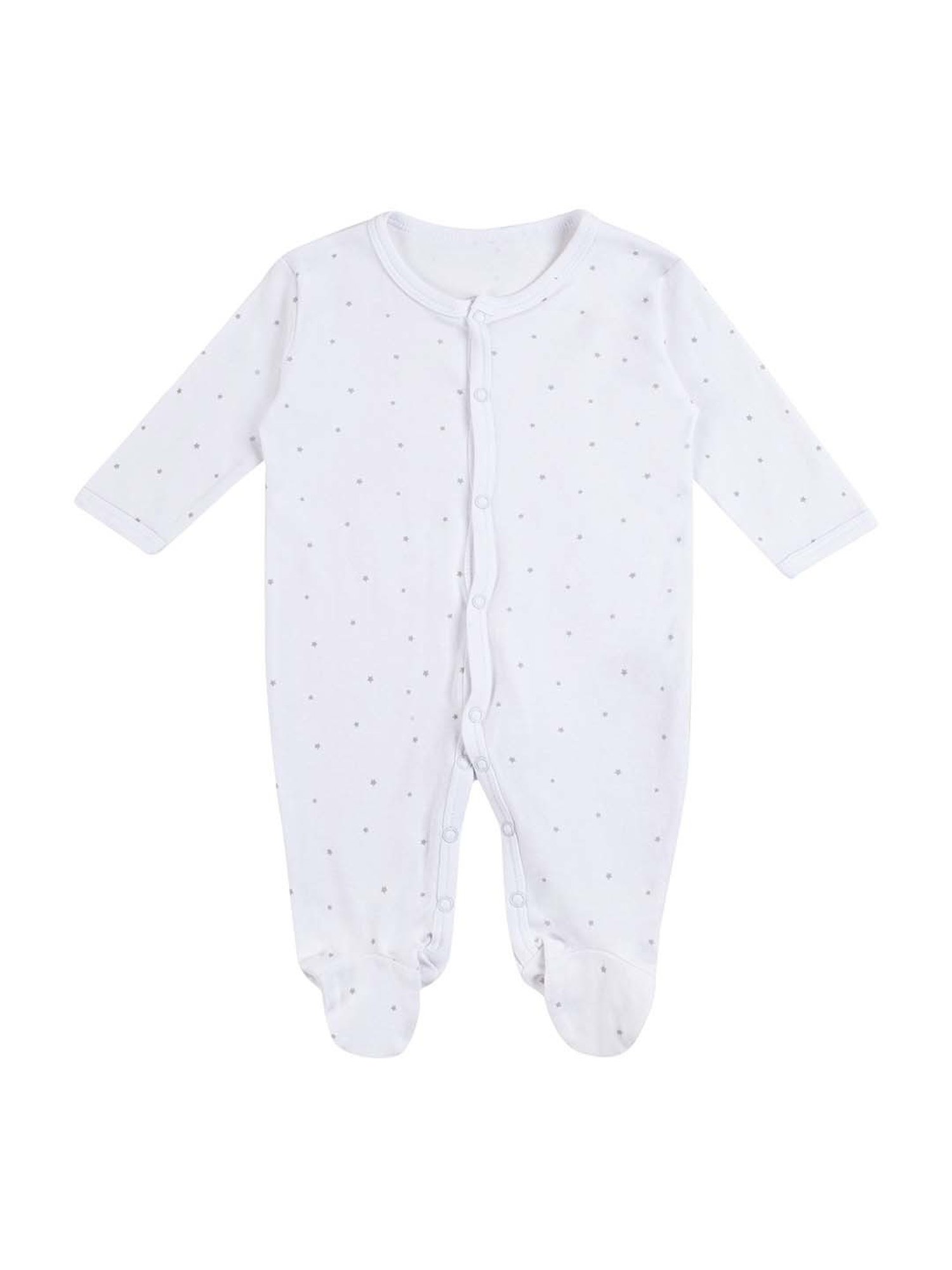 Baby Moo Kids White Cotton Embroidered Full Sleeves Sleepsuit Set