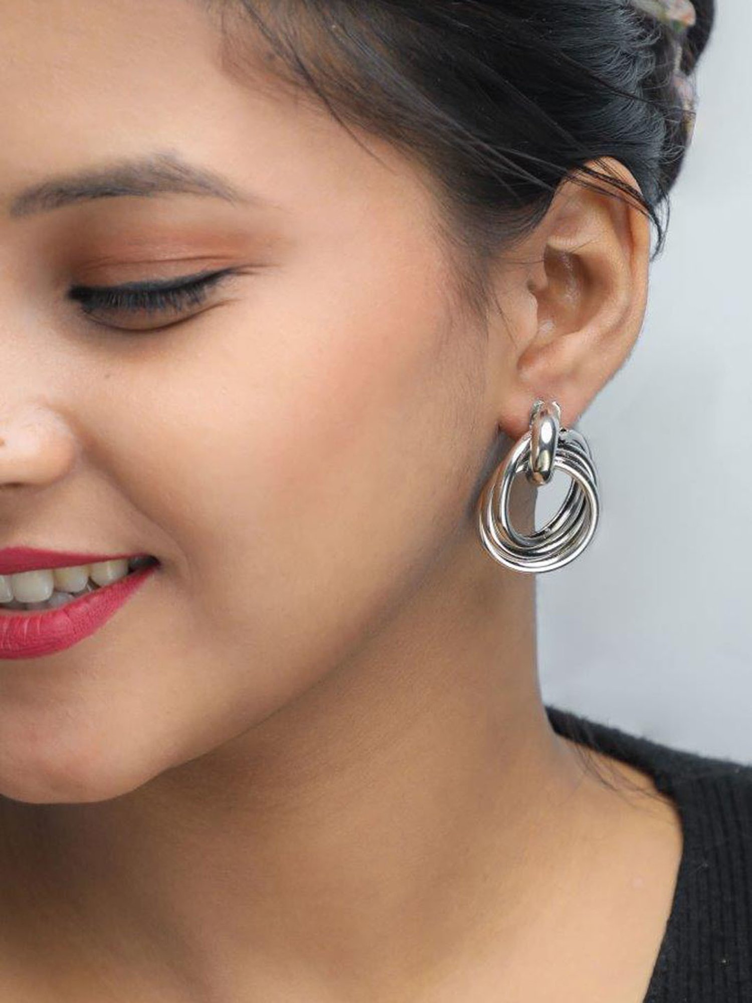 VOJ Silver Plated Circluar Studs Earring for Women