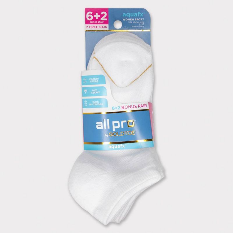 All Pro Women's Aqua FX 6+2 Bonus Pack No Show Athletic Socks - White 4-10