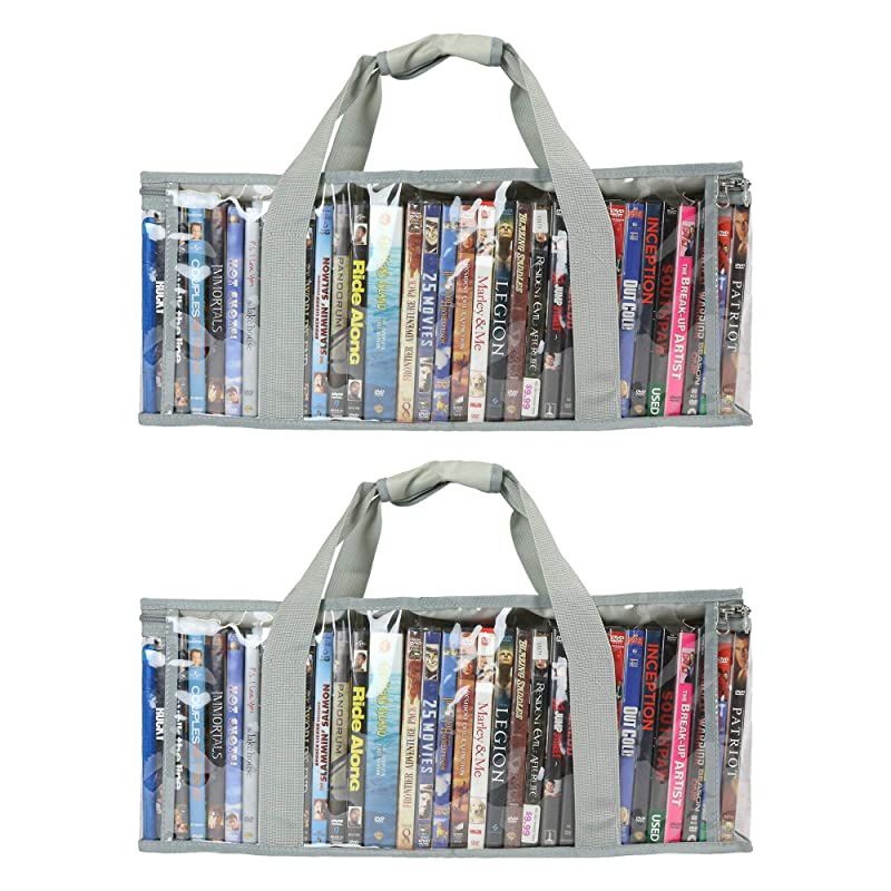 Co Premium DVD BluRay Storage Bags Portable DVD Media Case Holder For Movies Video Games Blue Ray Entertainment Library Visible Plastic Zipper Case Organizer Set of 2 Gray
