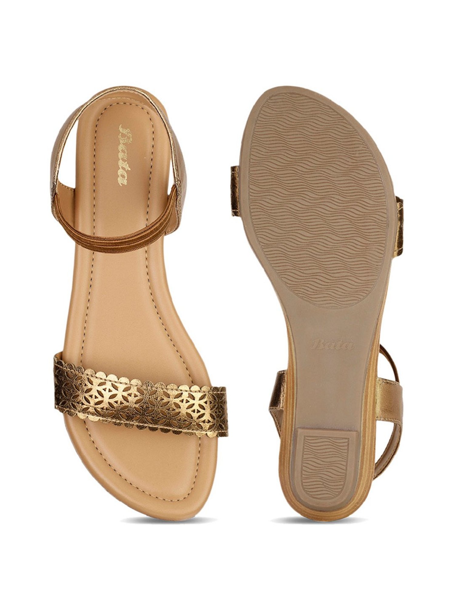 Bata Women's Gold Ankle Strap Sandals