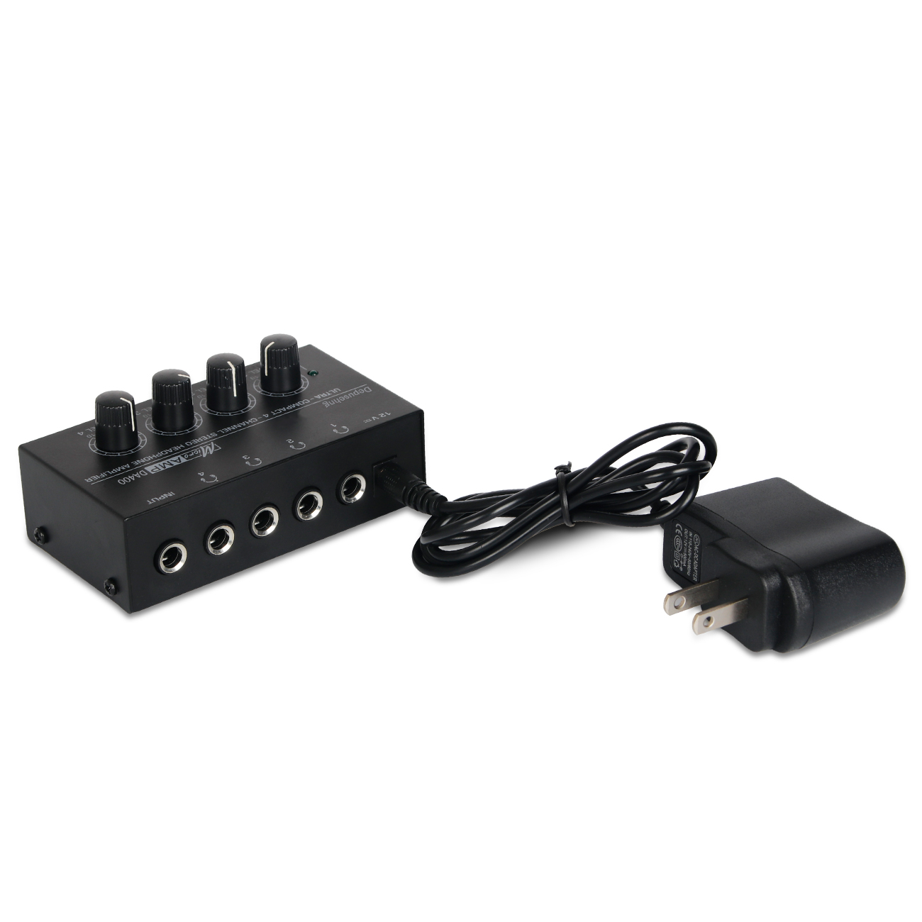 Depusheng DA400 Ultra-Compact 4 Channels Mini Audio Stereo Headphone Amplifier with Power Adapter Black