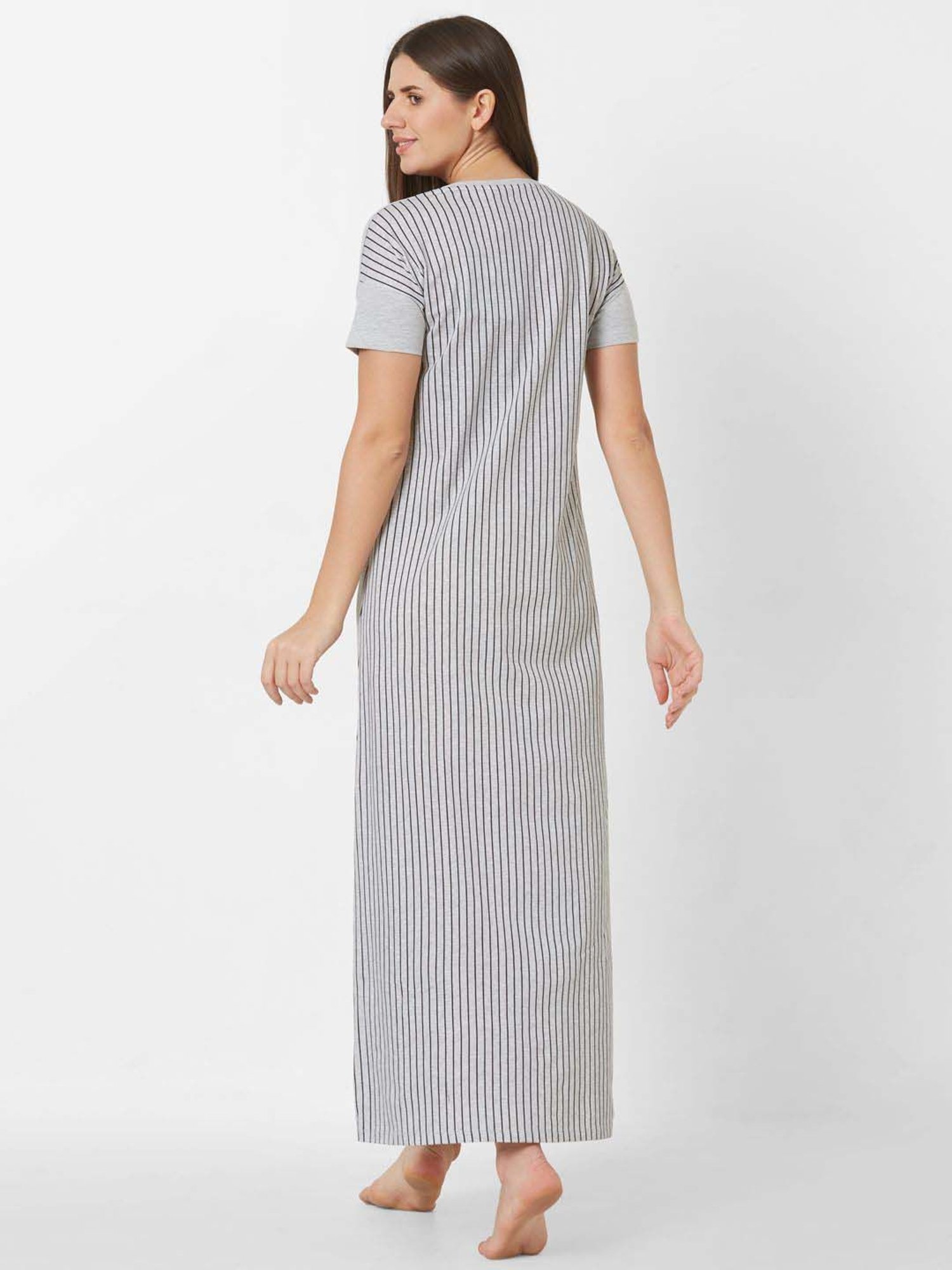 Sweet Dreams Grey Cotton Striped Nighty