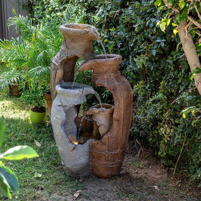 Alpine Corporation 39" Distressed Pots Fountain With Halogen and LED Lights - Multi Color