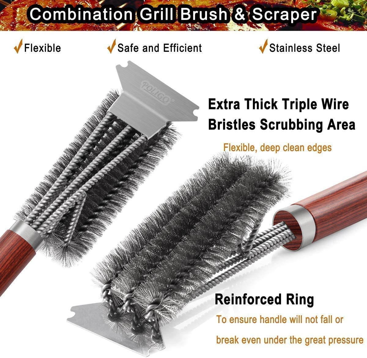 POLIGO 7PCS Golf-Club Style Grill Tools Kit with Storage Bag Bundle with 18" Safe Wire Grill Brush and Scraper for All Barbecue Grills - Ideal Grilling Gifts for Men Women on Birthday Christmas