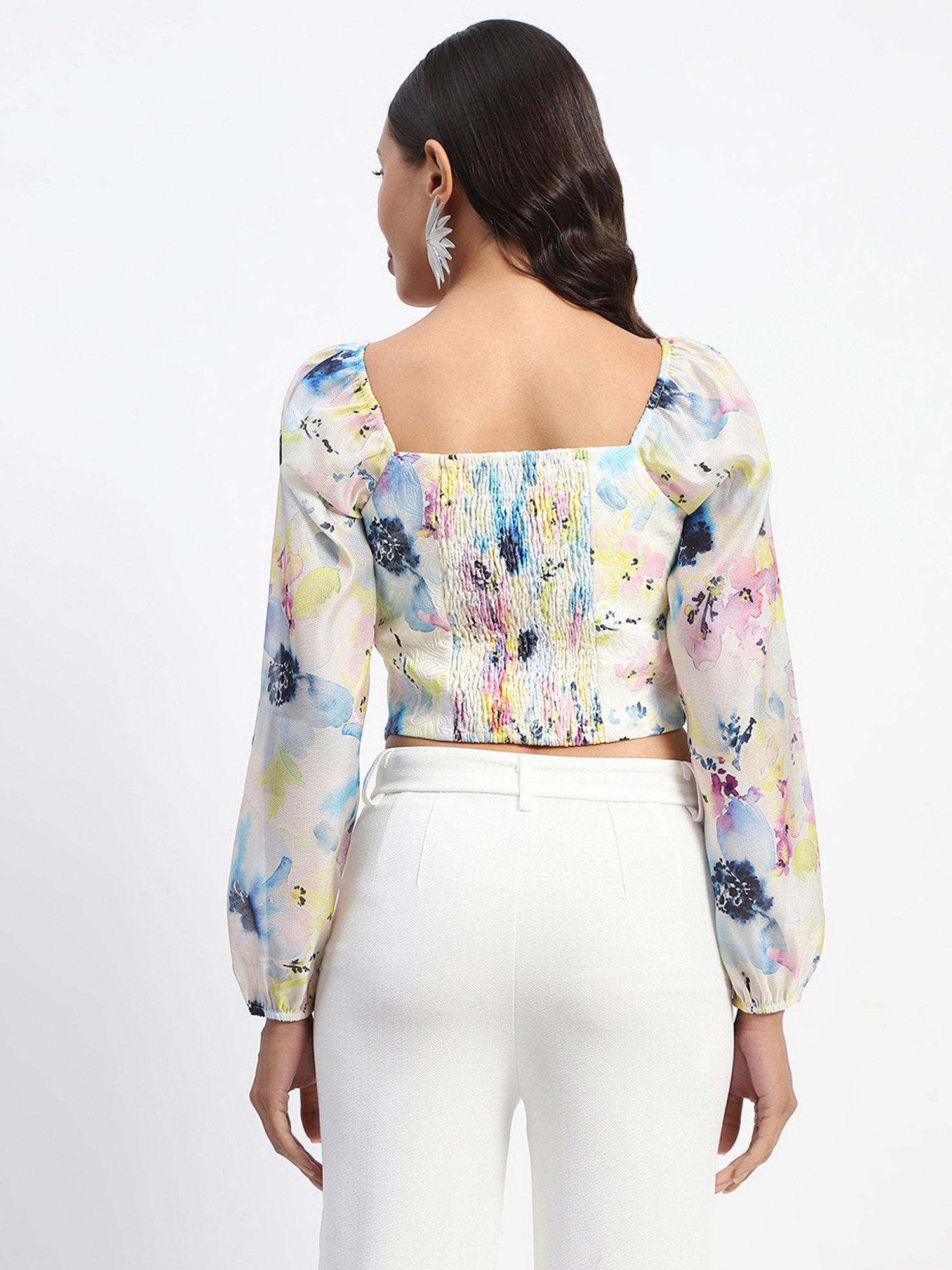 MADAME White Printed Crop Top