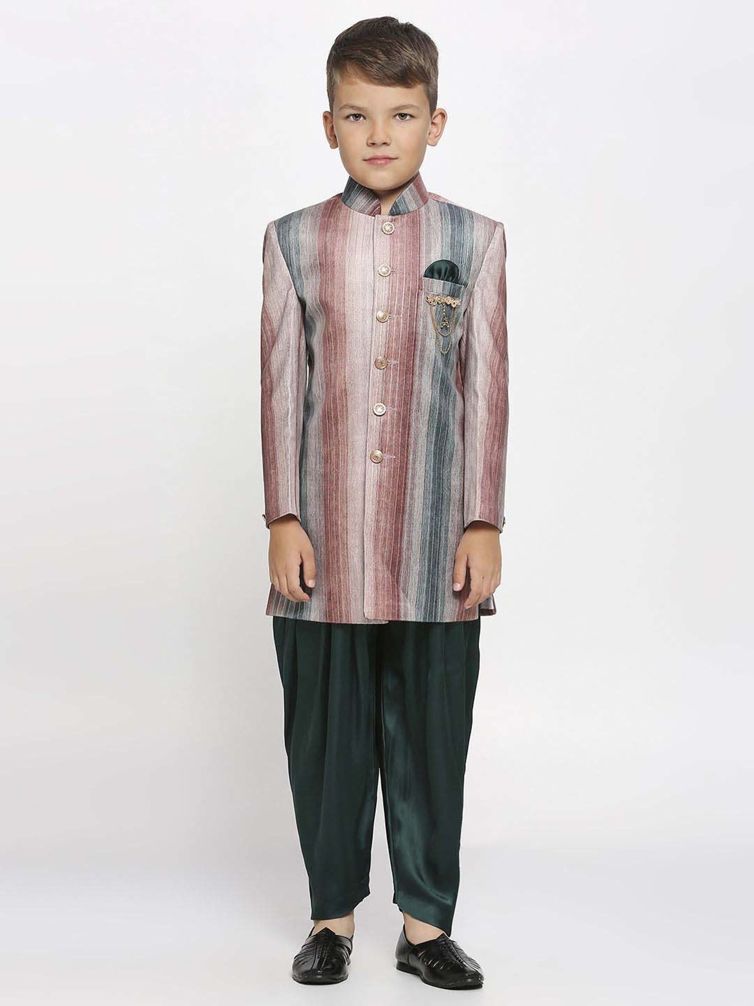 AJ Dezines Kids Black Embellished Full Sleeves Sherwani with Pants