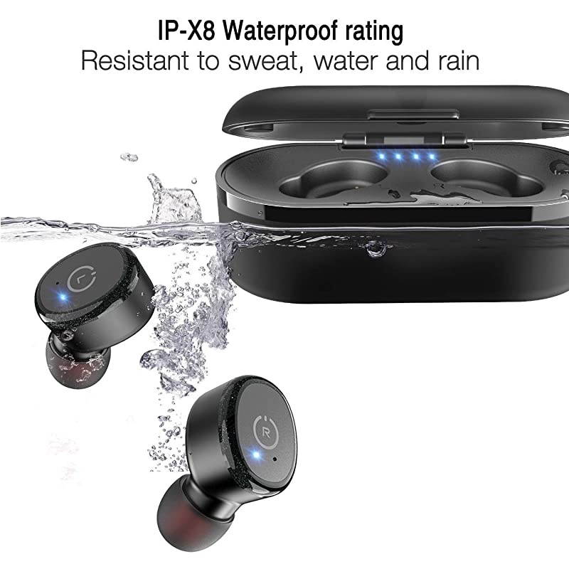 T10 Bluetooth 50 Wireless Earbuds with Wireless Charging Case IPX8 Waterproof TWS Stereo Headphones in Ear Built in Mic Headset Premium Sound with Deep Bass for Sport Black