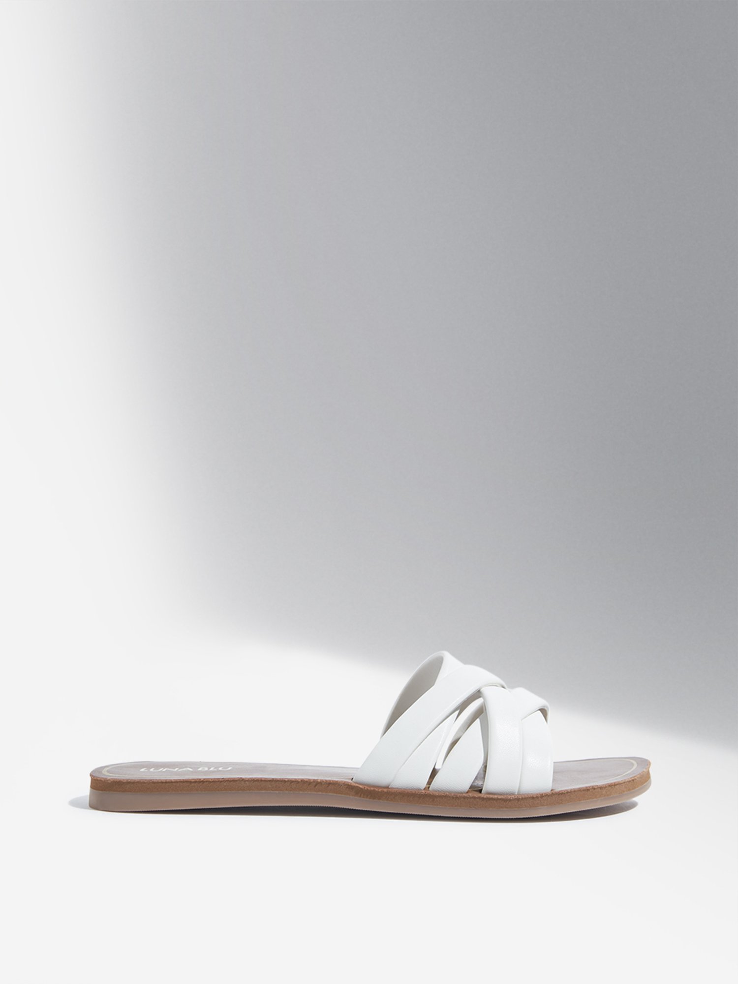 LUNA BLU by Westside White Criss-Cross Multi-Strap Slides
