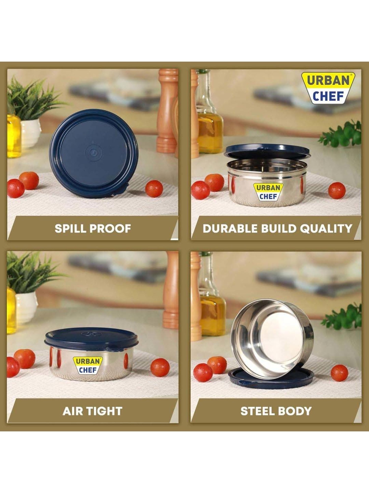 Urban Chef Blue Stainless Steel Essential Lunch Box Containers - Set of 2