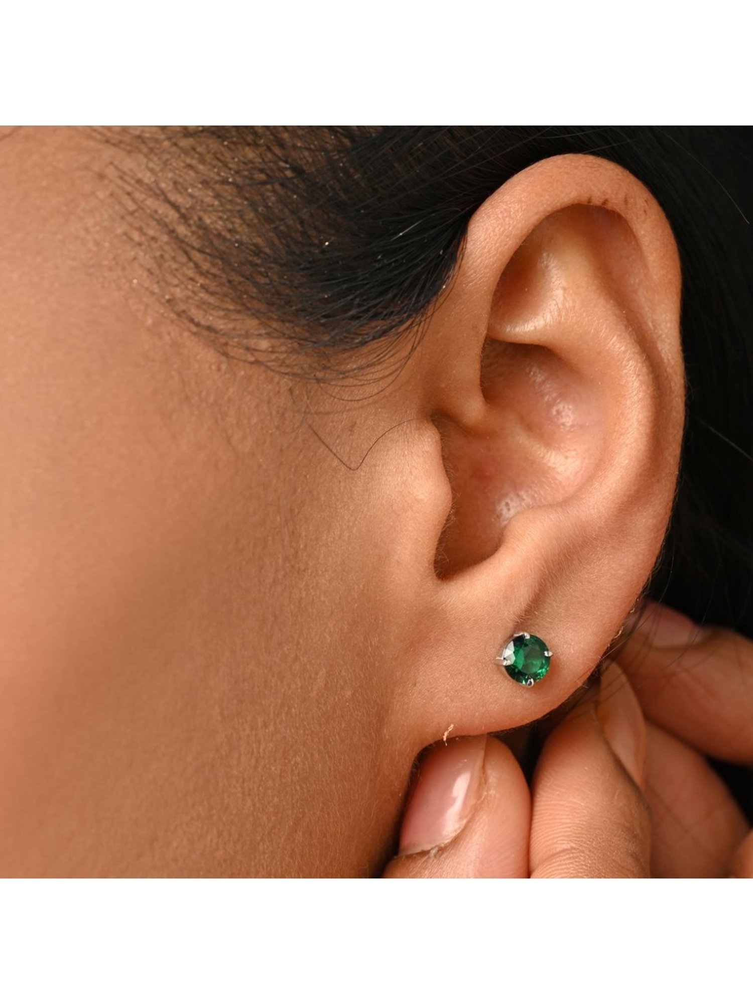 Clara 92.5 Sterling Silver Dark Green Minimal Daily Wear Stud Earrings for Kids Girls