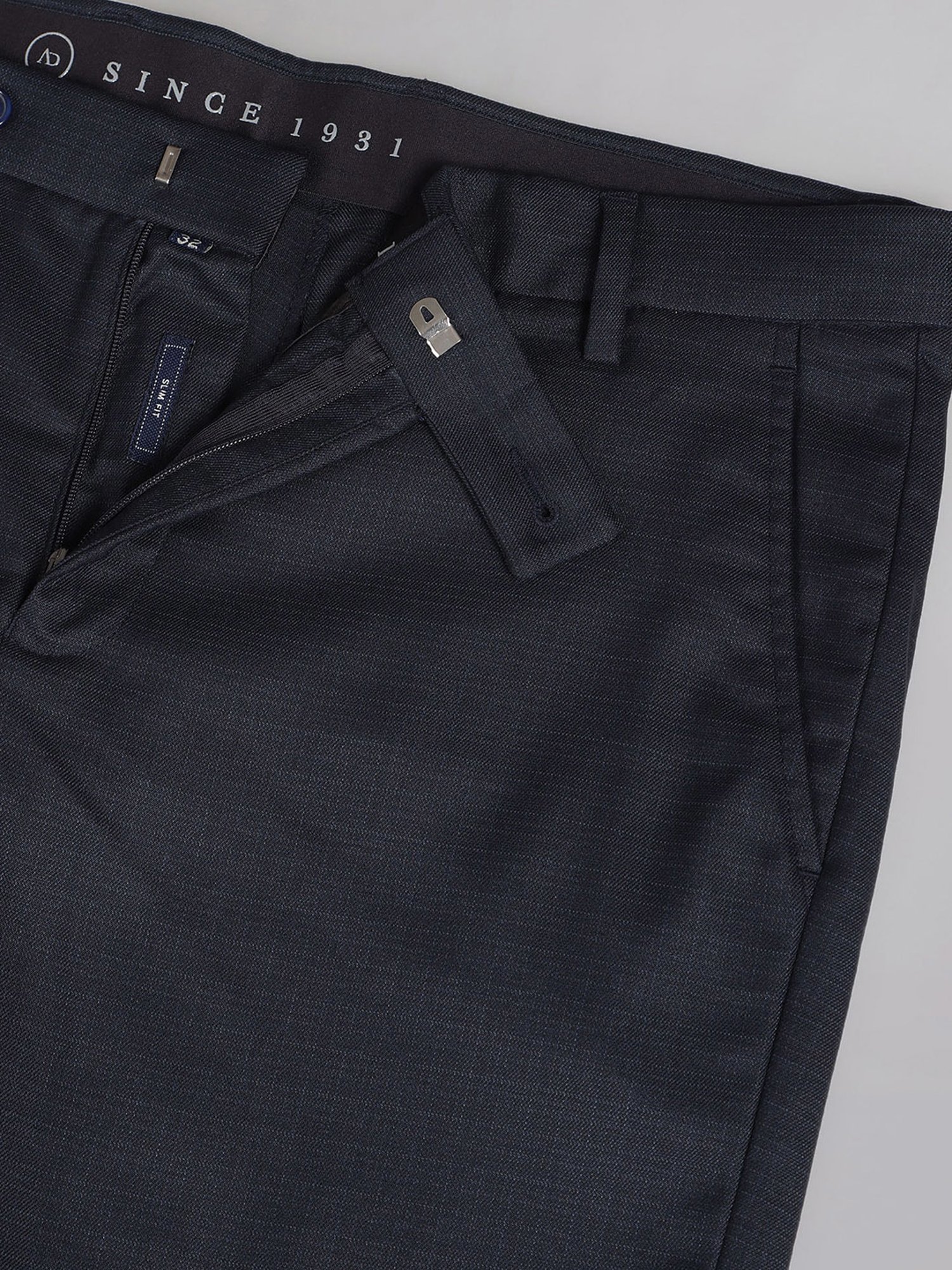 AD by Arvind Navy Slim Fit Flat Front Trousers