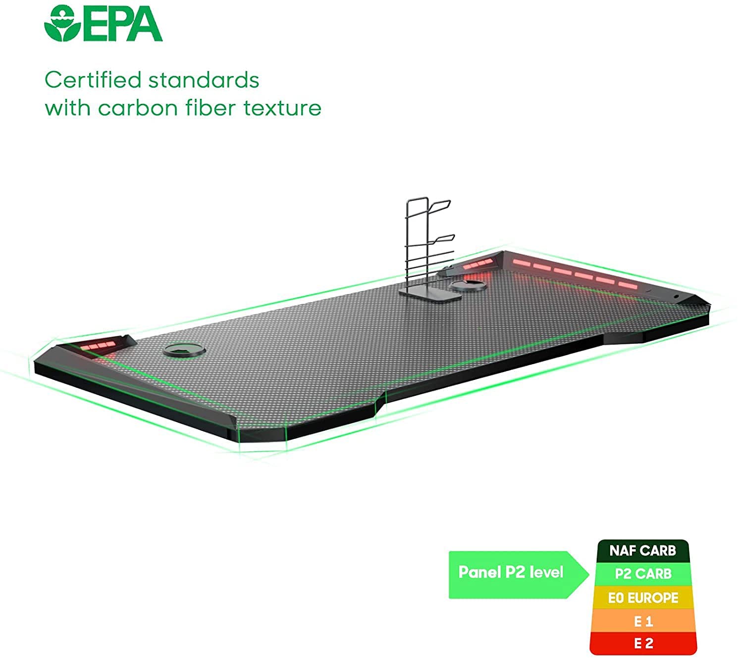 Gaming Desk with LED RGB Lights 47 Inch PC Computer Desk Home Office Desk Y Shaped Gamer Setup Accessories for Sons' Gift Game Table with Gamer Handle Rack, Cup Holder & Headphone Hook Black