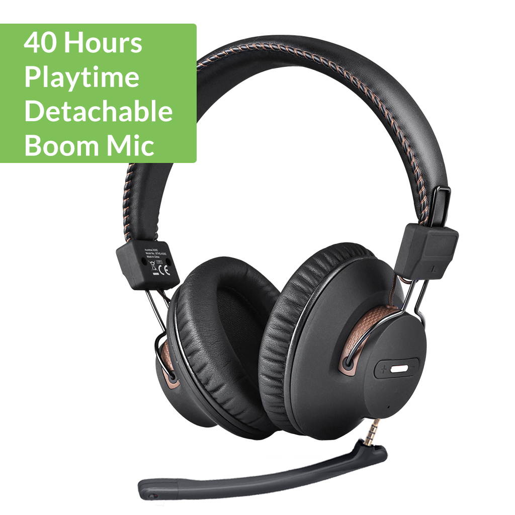 Avantree AS9M Bluetooth Over Ear Headphones with Detachable Boom Mic for Phone Call, Home Office PC Computer, Clear Voice & HiFi Sound Quality, Extra Comfortable & Lightweight, 40H, Wireless & Wired