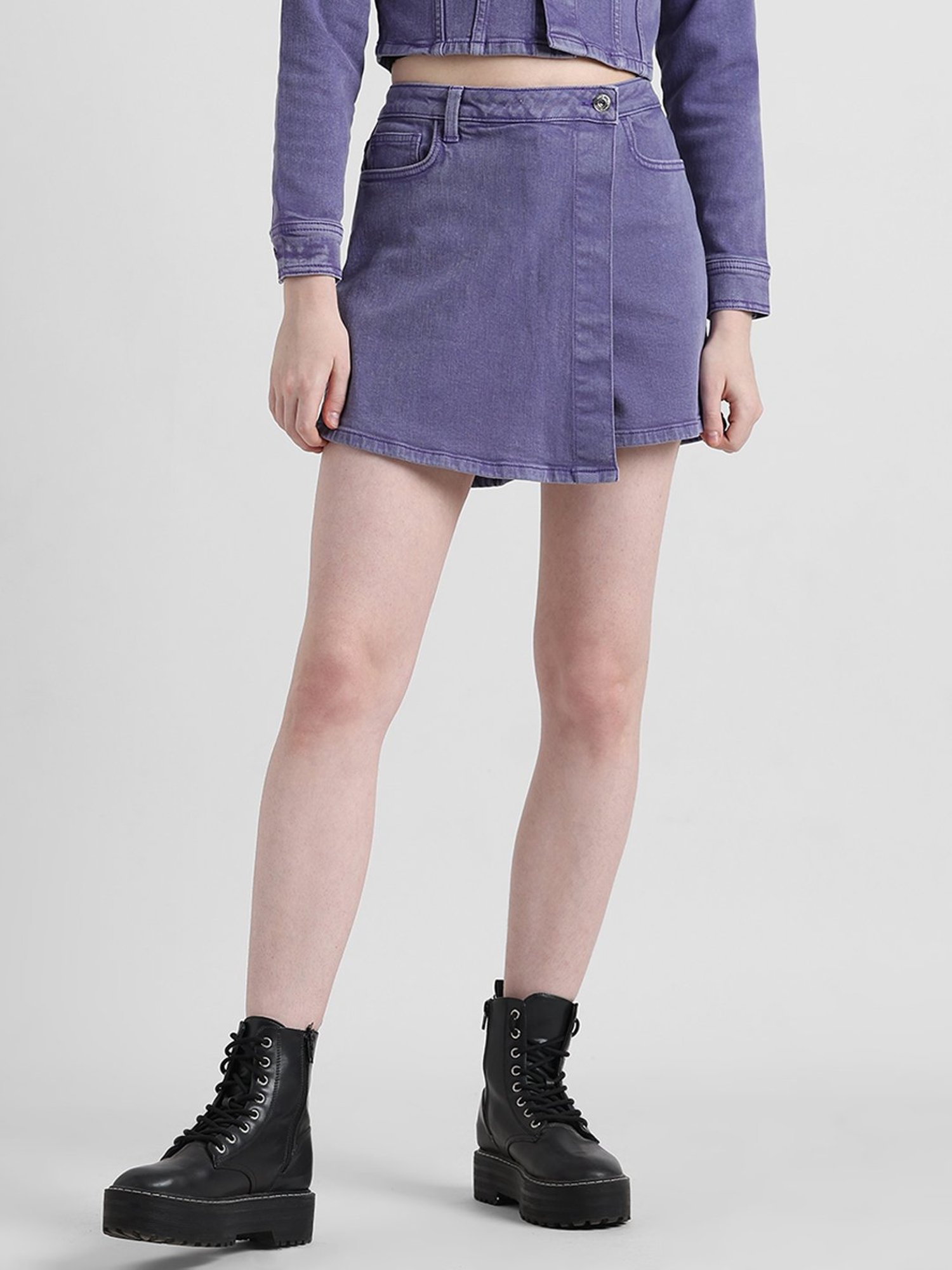 Belle Fille Sky Blue & Beige Printed Skirt