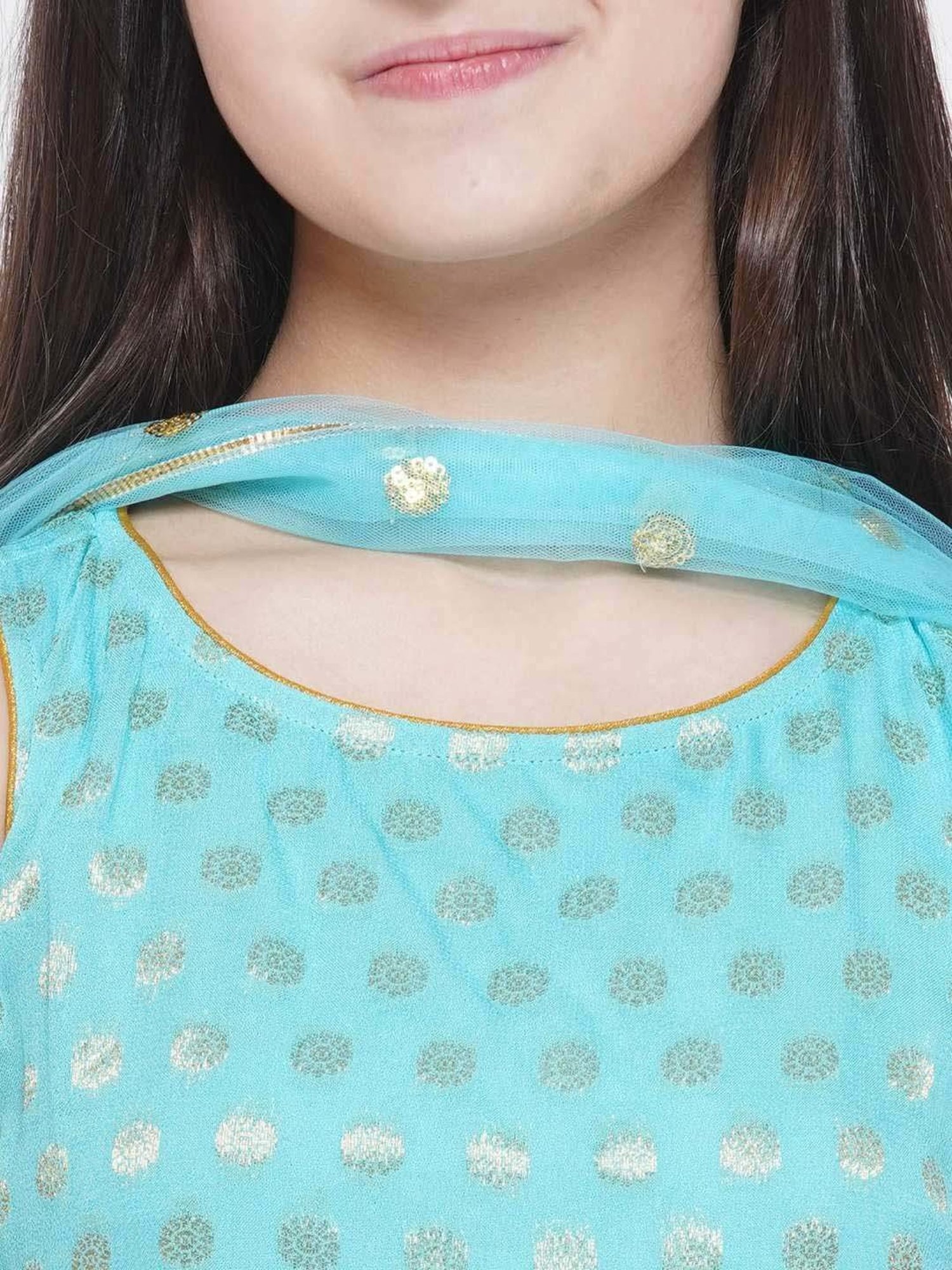 Little Bansi Firozi Blue Cotton Floral Print Kurta Set