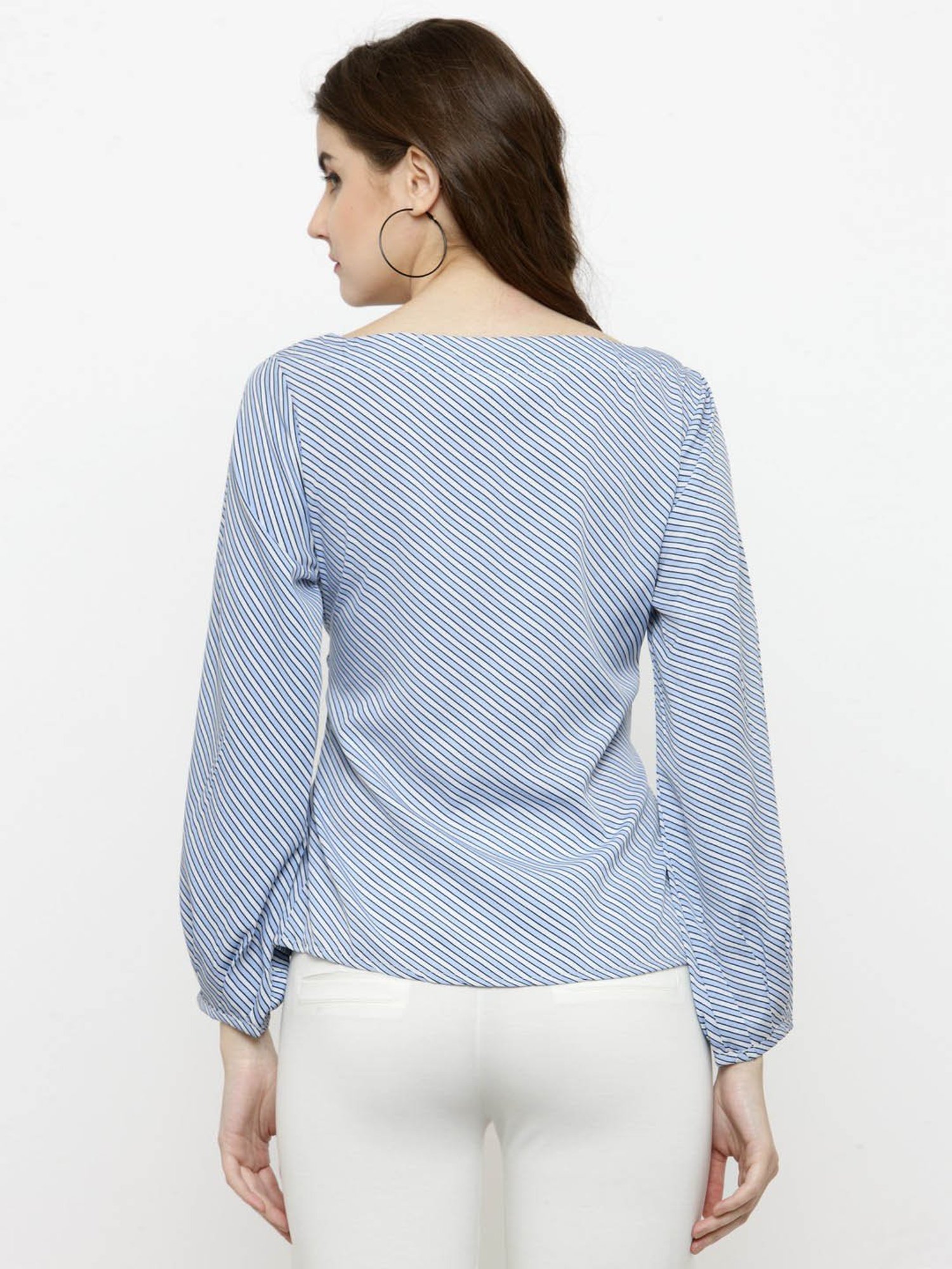 Sera White & Blue Striped Top