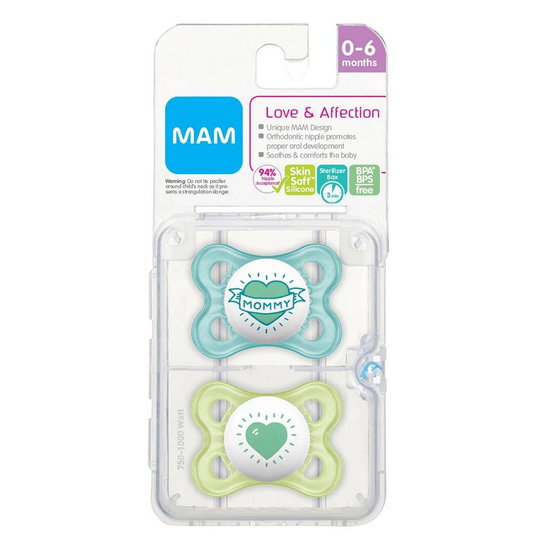 MAM Love & Affection Pacifier 0-6 Months - 2ct Blue