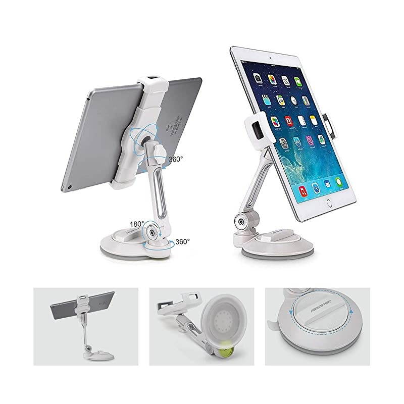 Tight iPad Suction Cup Holder Fits 411 Display Swivel Sticky Tablet Phone Stand Pad to Mount Smartphone iPhone 5 6 7 iPad Mini Cell on Smooth Surface Desk Countertop Mirror Car Truck Window