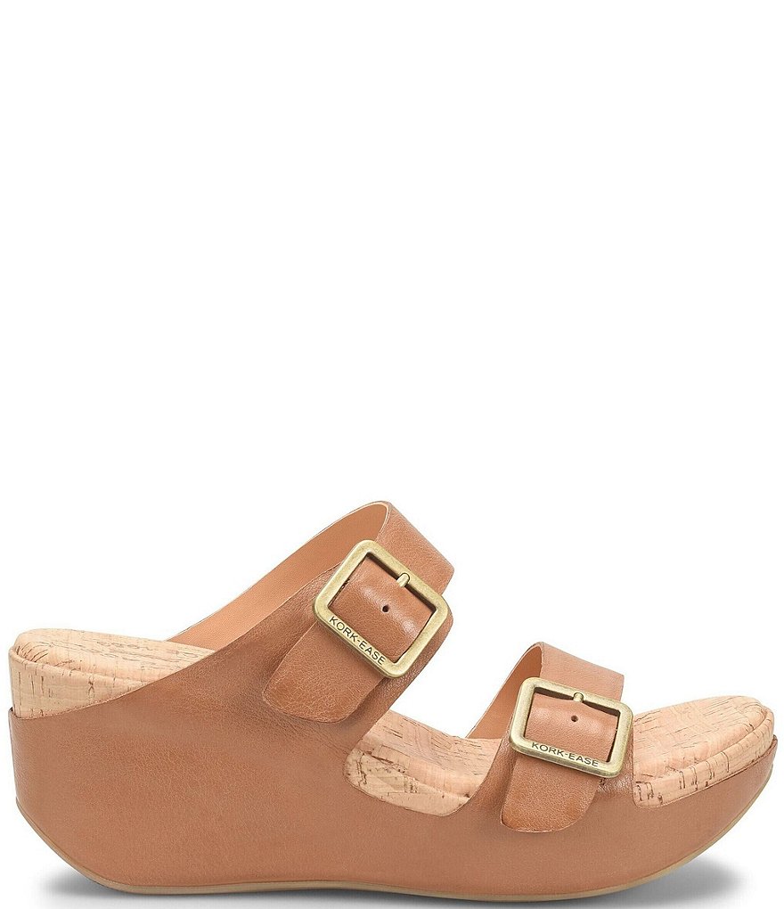 Kork-Ease Grace Leather Buckle Strap Platform Wedge Slide Sandals