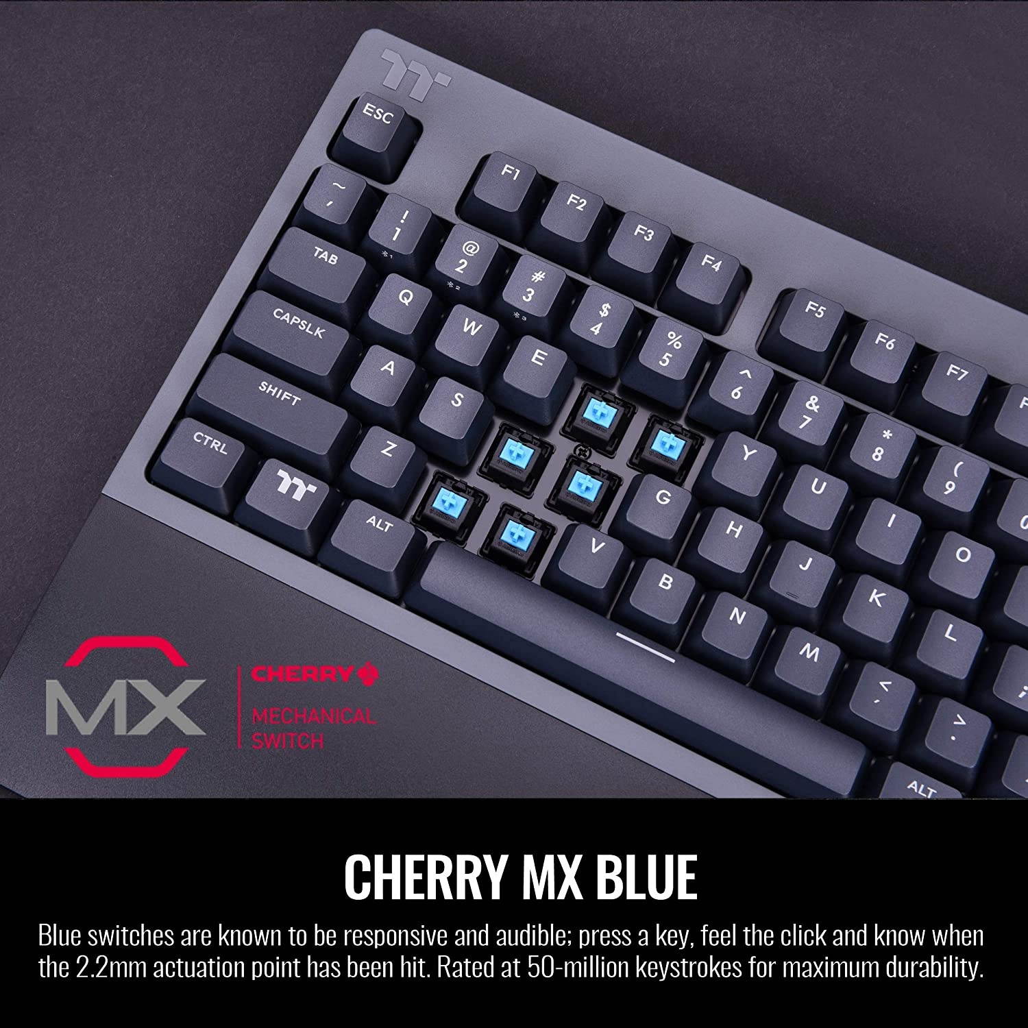 Thermaltake W1 Wireless Gaming Keyboard Cherry MX Blue, 2.4GH per Minute, Bluetooth 4.2, Low Energy Technology, USB Type-C Connection. GKB-WOW-BLSNUS-01